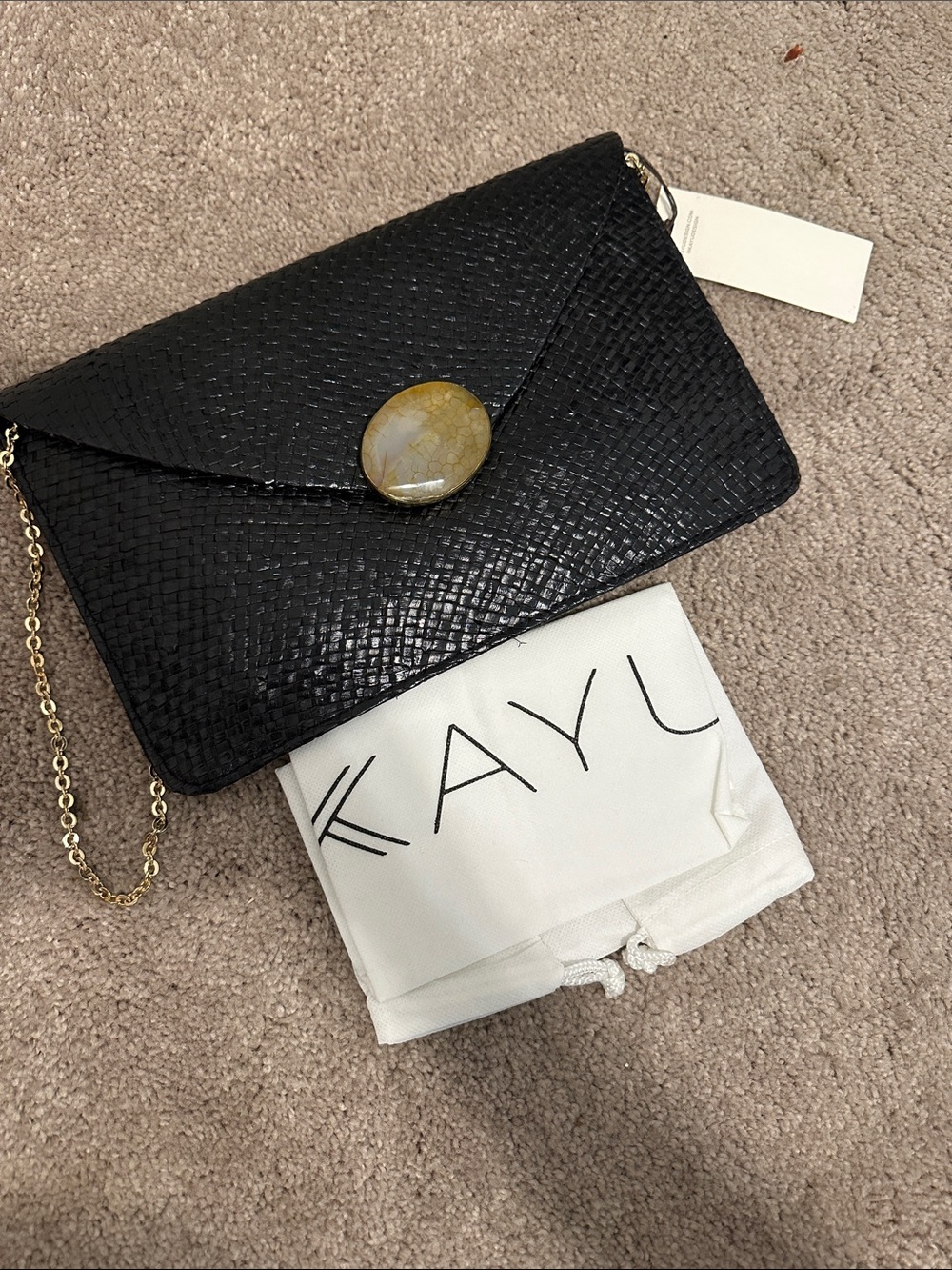 Black Woven Crossbody Clutch with Stone Accent - Picture 5 of 5